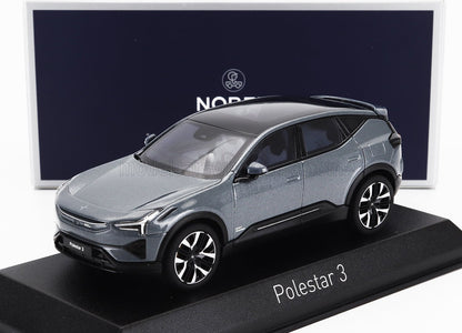 Gray Polestar 3 model car on display stand with navy blue Nobranded box, also available on Vroomi