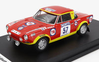 Modellino in scala Fiat Abarth N 57 rosso e giallo con decalcomanie da gara, su base nera — Vroomi
