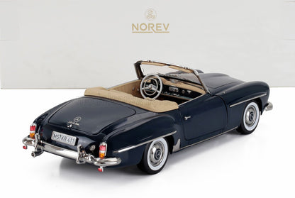 Norev 1:18 scale classic navy blue Mercedes 190 SL convertible model with beige interior, available on Vroomi