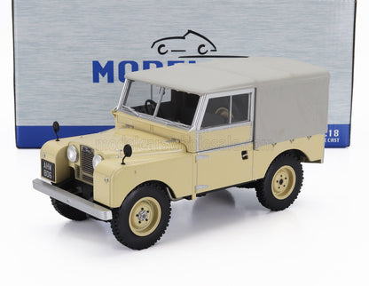 Beige 1948 Land Rover Series I 80" scale model car by Vroomi, detailed die-cast replica with soft top