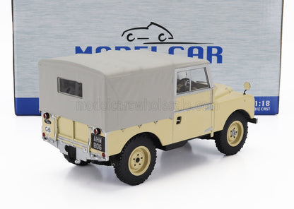 1:18 scale model car of Land Rover Series I, cream with canvas top, from Vroomi
