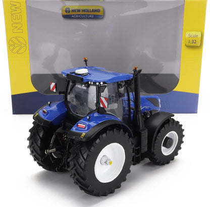 New Holland blue 1:32 scale model tractor with realistic tires and cabin, available at Vroomi