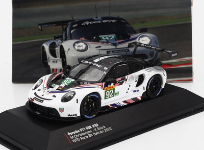 PORSCHE - 911 RSR-19 ADIÓS AL EQUIPO PORSCHE GT N.º 92 ÚLTIMA CARRERA DEL WEC: 8 HORAS DE BAHREIN 2022 KEVIN ESTRE - MICHAEL CHRISTENSEN - BLANCO NEGRO