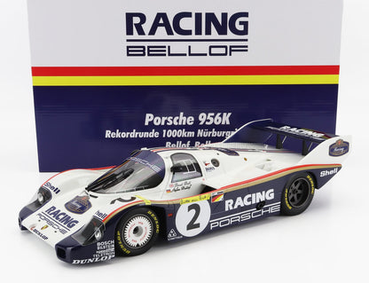PORSCHE - 956K EQUIPO PORSCHE RACING N.º 2 1000 km DE NÜRBURGRING RÉCORD DE VUELTA EN NORDSCHLEIFE 6:11,13 min 1983 STEFAN BELLOF - DEREK BELL  BLANCO Y AZUL