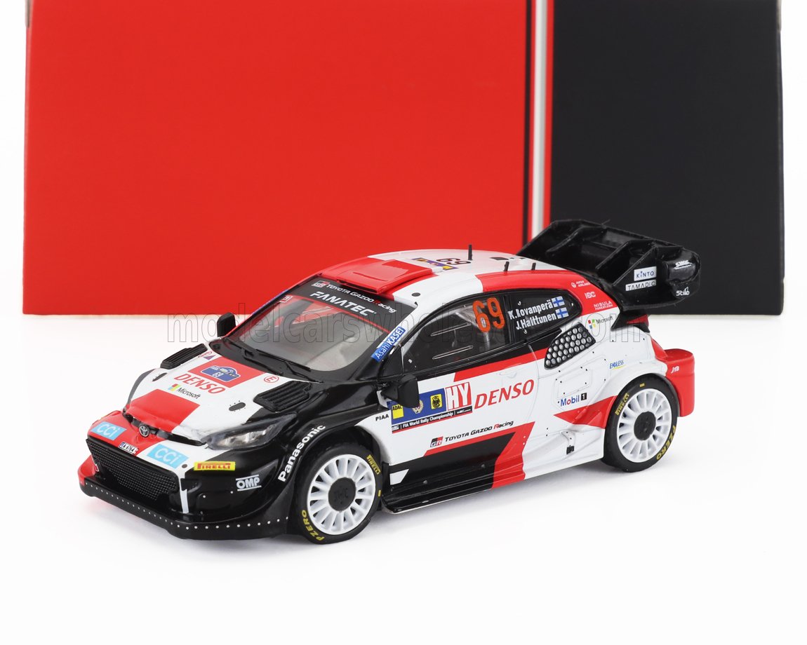 Voiture miniature Toyota WRC avec livrée rouge, blanche et noire — réplique de collectionneur Vroomi