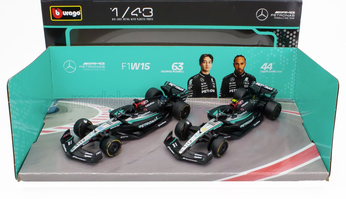 MERCEDES GP | SET F1  2X W15 EQ PERFORMANCE TEAM AMG PETRONAS MOTORSPORT N 44 SEASON 2024 LEWIS HAMILTON + N 63 SEASON 2024 GEORGE RUSSELL