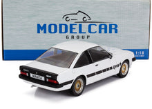 White Opel Manta Sport 1:18 scale die-cast model car with gold rims by Model Car Group, available at Vroomi