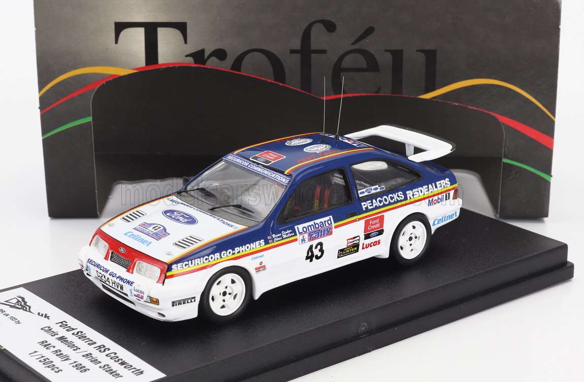 Ford Sierra RS Cosworth No. 43 Chris Mellors Brian Staker RAC Lombard Rally 1986 Trofeu 1:43 scale model