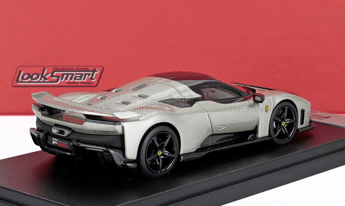 Silver Ferrari F80 model car by LookSmart on black display base, available through Vroomi