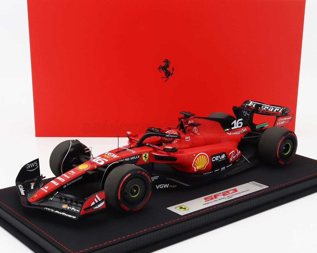 FERRARI | F1 SF-23 TEAM SCUDERIA FERRARI N 16 3. BELGIEN SPA GP 2023 CHARLES LECLERC - CON VETRINA - MIT SCHAUKASTEN
