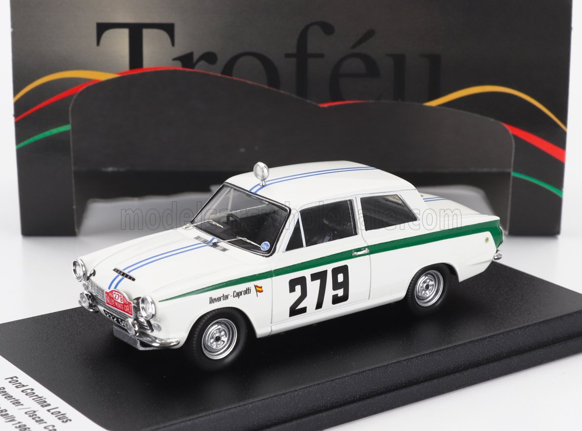 Ford Cortina Lotus No. 279 Estanislao Reverter Oscar Caprotti Rally Monte Carlo 1964 Trofeu 1:43 scale model