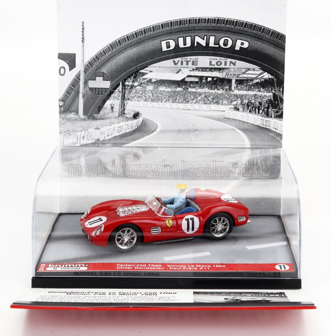 FERRARI - 250TR TESTAROSSA 3.0L V12 SPIDER TEAM SCUDERIA FERRARI SPA N 11 WINNER 24h LE MANS 1960 WITH OLIVIER GENDEBIEN FIGURE - RED Scale model car on Vroomi