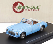 Blue 1947 Cisitalia 202 SC Cabriolet model car by Stabilimenti Farina, available on Vroomi