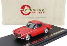 Red 1960 Fiat 1500 S Coupe model by Fissore displayed on black stand, available through Vroomi