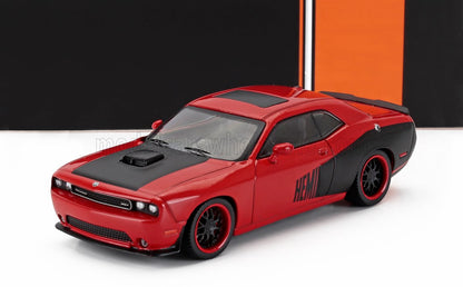 Modellino di auto Dodge Challenger rosso e nero con logo HEMI, in vendita su Vroomi.