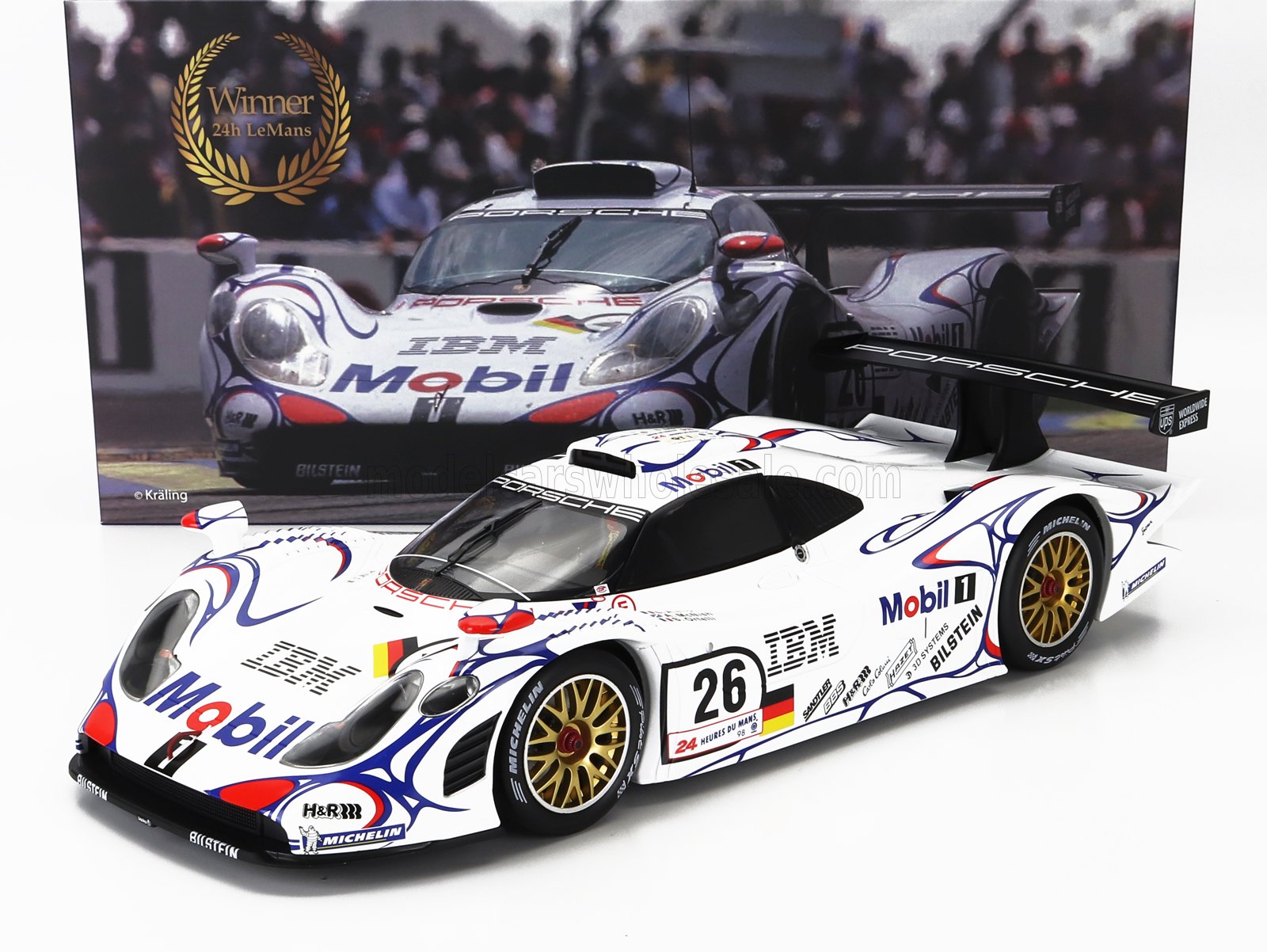 PORSCHE - 911 GT1-98 3.2L TURBO TEAM PORSCHE AG MOBIL-1 N 26 WINNER 24h LE MANS 1998 ALLAN McNISH - LAURENT AIELLO - STEPHANE ORTELLI - WHITE BLUE RED - Vroomi