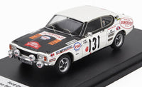 Modellino in scala Ford Capri bianco e nero con decalcomanie da gara, su base nera — Vroomi