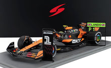 McLaren MCL36 Formula 1 race car model in papaya orange with P1 Lando sign, Abu Dhabi GP winner, available on Vroomi