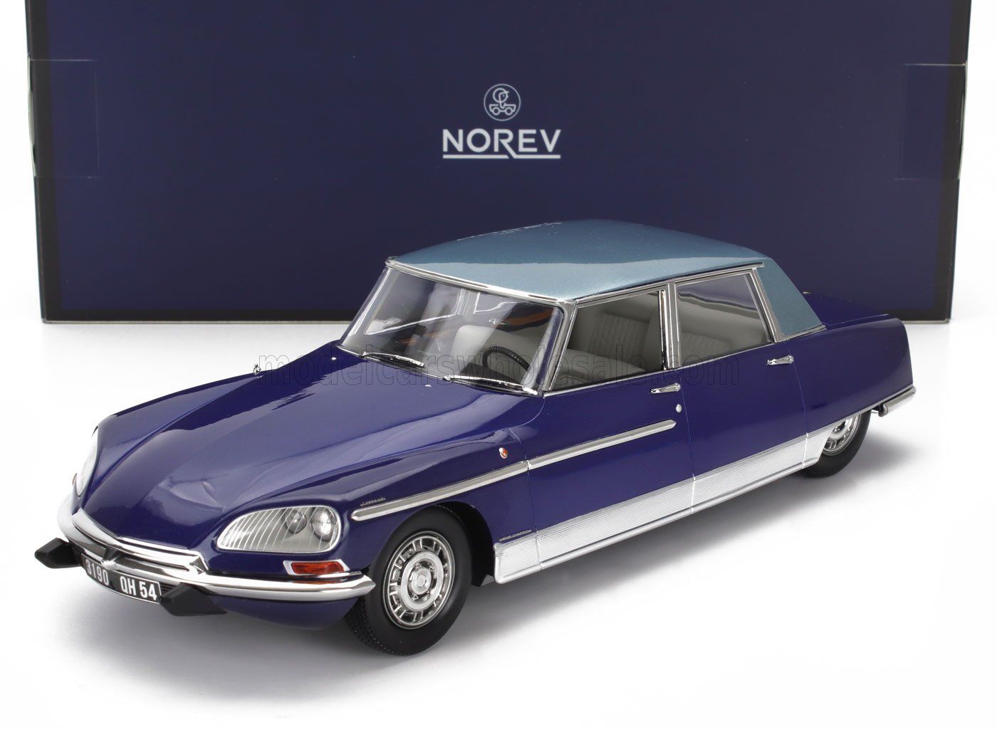 Norev scale model of blue Citroën DS 19 classic car with detailed interior, now accessible on Vroomi