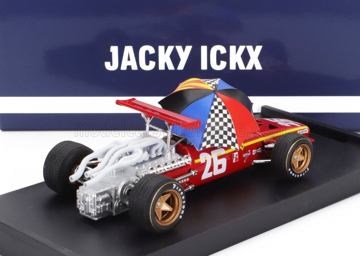 Ferrari F1 312 No. 26 Jacky Ickx Winner France GP 1968 with Driver Figure and Umbrella Brumm 1:43 scale model - image 2