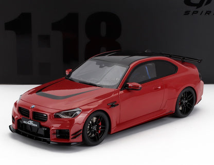 Modellino di BMW M2 AC Schnitzer rosso e nero con cerchi e spoiler super dettagliati, in scala 1:18, disponibile su Vroomi.