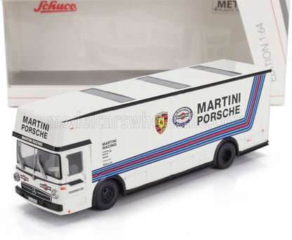 MERCEDES BENZ - O317 TRUCK CAR TRANSPORTER PORSCHE MARTINI RACING 1968 - WHITE BLUE - Vroomi