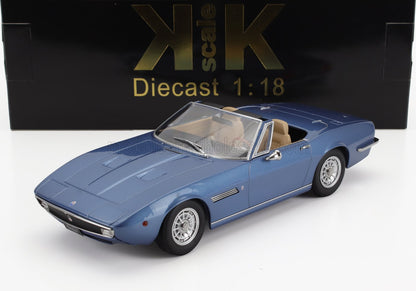 Blue Maserati convertible diecast model 1:18 scale with beige interior, available on Vroomi