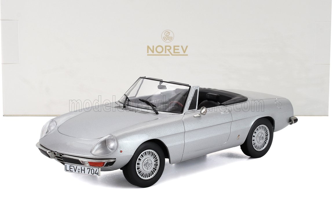 Silver Alfa Romeo Spider convertible model car by Norev, available on Vroomi