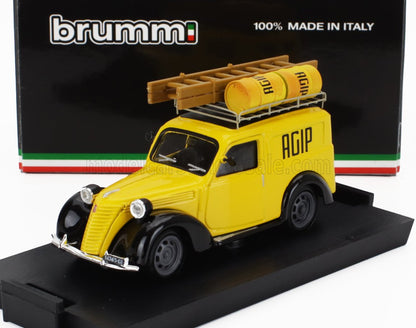 FIAT - 1100 VAN FURGONE VEICOLO COMMERCIALE AGIP GENOVA CON PORTAPACCHI E ACCESSORI 1950 - YELLOW BLACK Scale model car on Vroomi