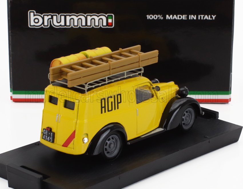 FIAT - 1100 VAN FURGONE VEICOLO COMMERCIALE AGIP GENOVA CON PORTAPACCHI E ACCESSORI 1950 - YELLOW BLACK Scale model car on Vroomi