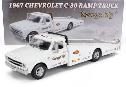 CHEVROLET - C-30 TRUCK RAMP CAR TRANSPORTER GRUMPY'S TOY 1967 - WHITE - Vroomi