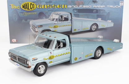 FORD - F-350 TRUCK RAMP CAR TRANSPORTER MALCO GASSER 1970 - LIGH BLUE MET - Vroomi