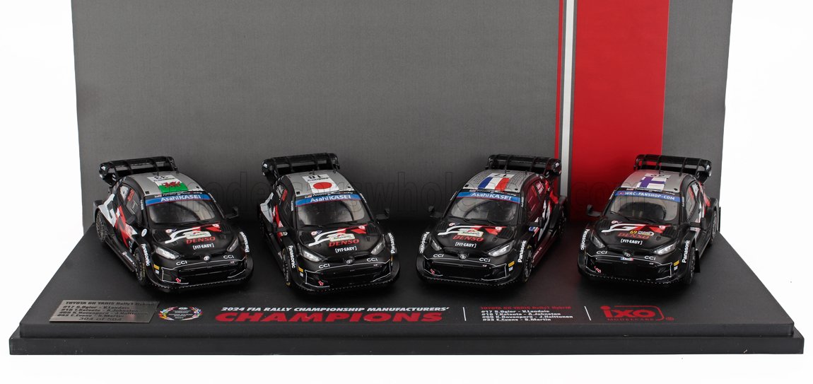 Toyota Yaris GR Hybrid Team Toyota Gazoo Racing WRT No. 17 2nd No. 18 4th No. 33 Winner Rally Japan No. 69 Winner Rally Latvia FIA Champions 2024 Set 4x IXO Models 1:43 scale model