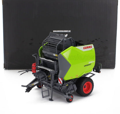 Detailed Claas 580 RF Variant green and gray scale model farm baler with red wheels, available at Vroomi