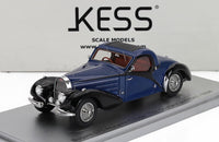Modellino in scala Bugatti 57C Atalante Coupé blu e nera da Vroomi, edizione 1938