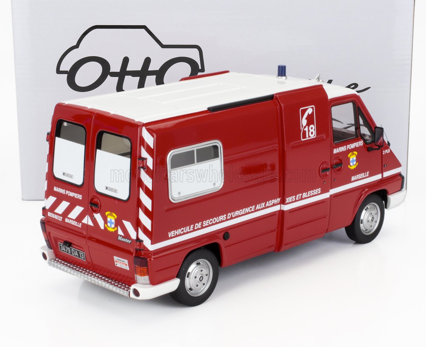 RENAULT - MASTER T30D VAN VEHICULE DE SECOURS D'URGENCE AUX ASPHYXIES MARSEILLE MARINE SAPEURS POMPIERS 1980 - RED WHITE - Vroomi