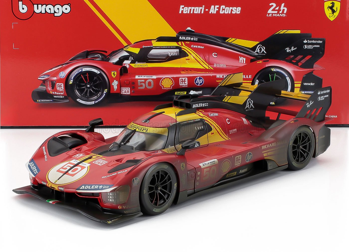 FERRARI - 499P 3.0L TURBO V6 TEAM FERRARI AF CORSE N 50 WINNER 24h LE MANS (AFTER RACE VERSION) 2024 ANTONIO FUOCO - MIGUEL MOLINA - NICKLAS NIELSEN - RED - Vroomi