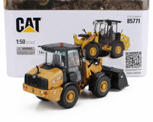 1:50 scale CAT 906 wheel loader model with detailed design, shown with packaging, available on Vroomi