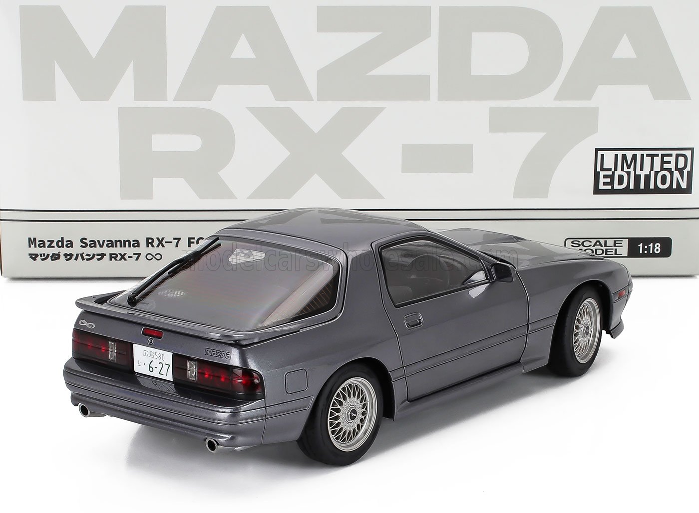 1/18 scale Mazda RX-7 FC3S model car in grey, collectible available on Vroomi
