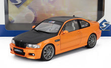 Orange and black BMW E46 model car with M power decals, detailed wheels, available on Vroomi