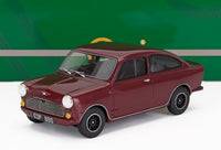 Modellino in scala della Mini Cooper bordeaux con ruote nere, esposto da Vroomi per collezionisti