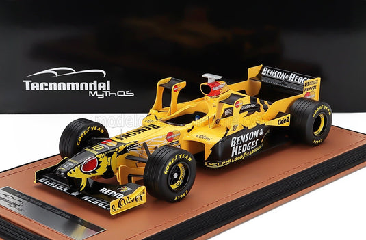 Yellow and black Benson & Hedges Jordan Honda F1 scale model car on display at Vroomi