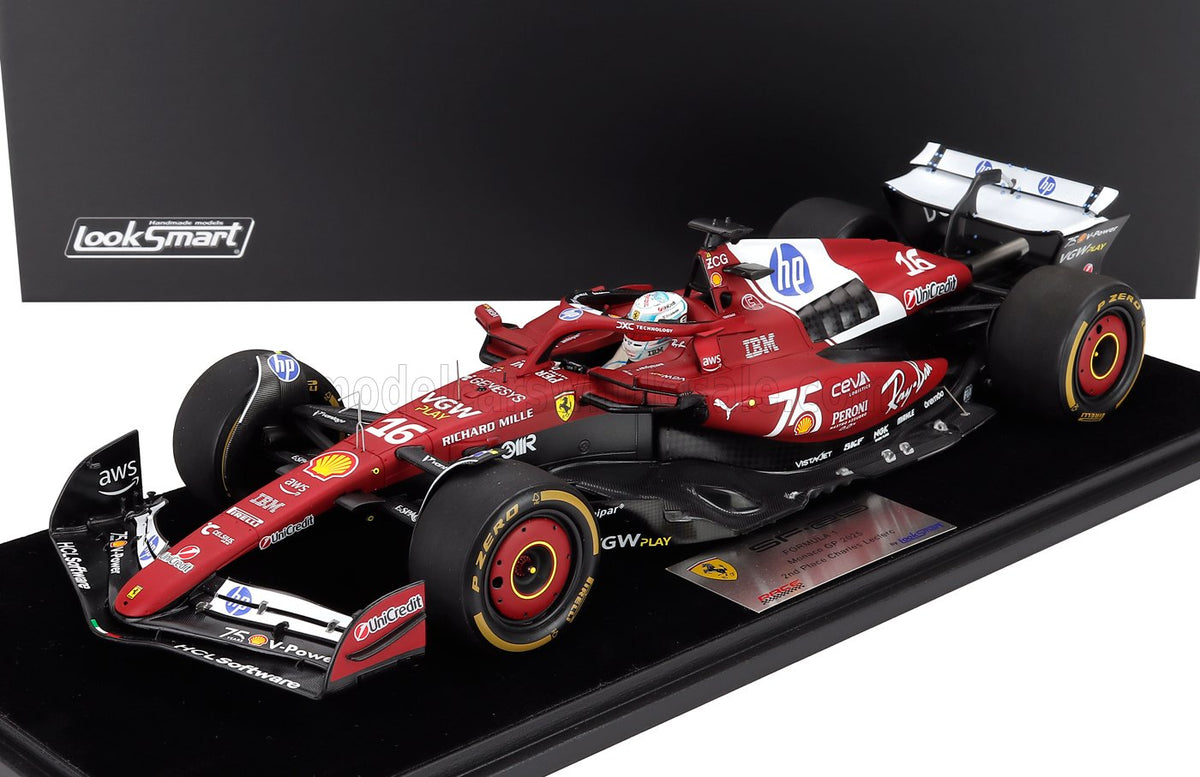 Ferrari F1 SF-25 Scuderia Ferrari HP No. 16 Charles Leclerc 2nd Monaco GP 75th Shell Livery 2025 with Showcase Looksmart 1:18 scale model