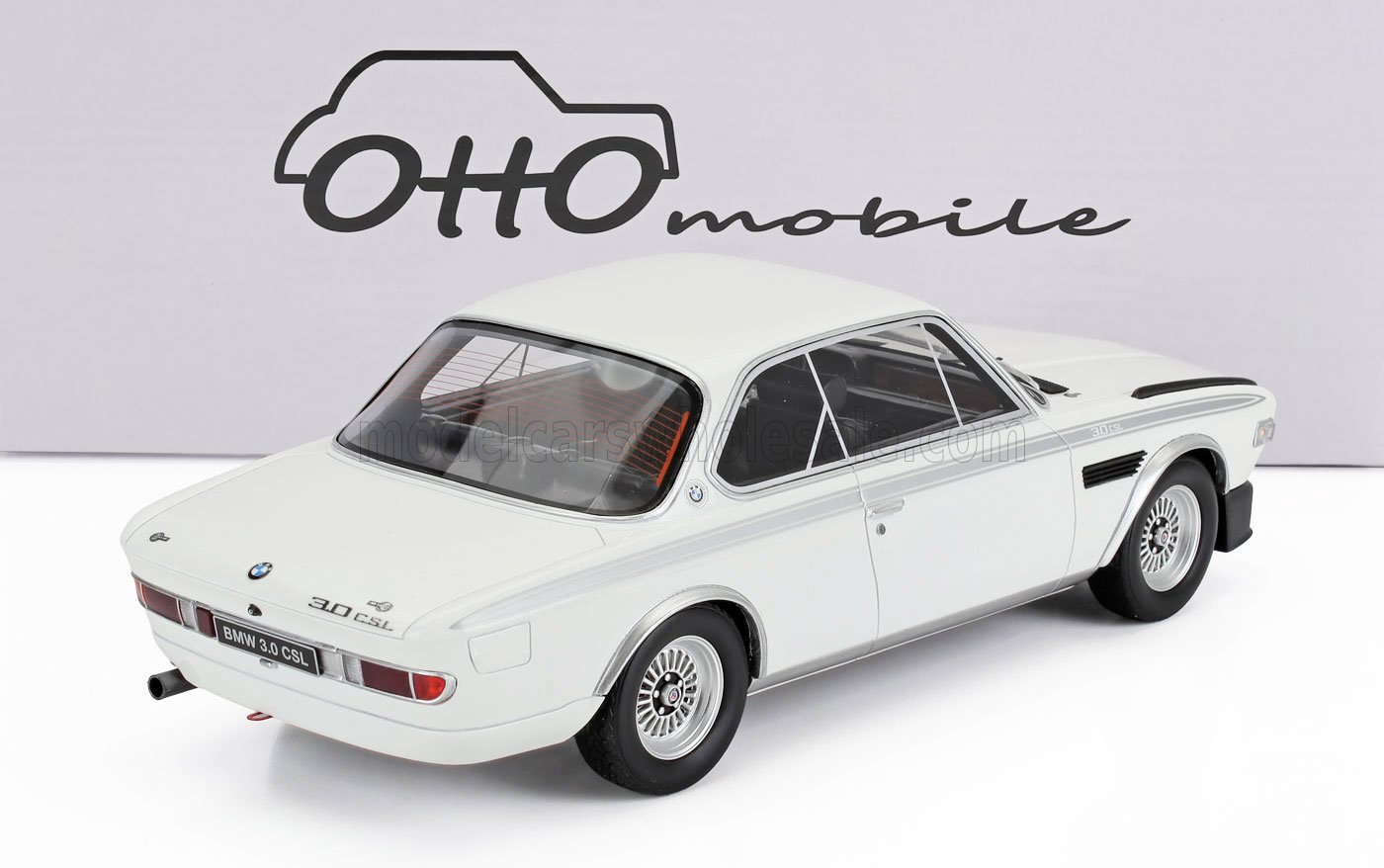 BMW 3.0 CSL scale model car in white, die-cast replica, available at Vroomi