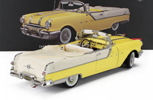 Yellow 1/18 scale 1955 Pontiac Star Chief convertible die-cast model car, available at Vroomi