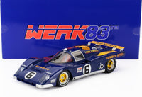 Blauw Sunoco Ferrari raceauto schaalmodel met #6, gepresenteerd door Vroomi voor verzamelaars