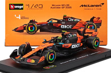1/43 scale McLaren MCL39 Australian GP 2025 model car of Lando Norris in orange and black, offered on Vroomi