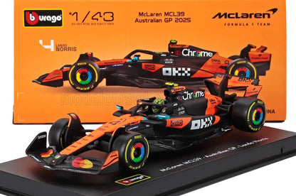 1/43 scale McLaren MCL39 Australian GP 2025 model car of Lando Norris in orange and black, offered on Vroomi