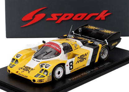 Porsche 956 New Man Mans 1985 gialla e bianca, modellino in scala 1/43 modellino Spark, disponibile su Vroomi.