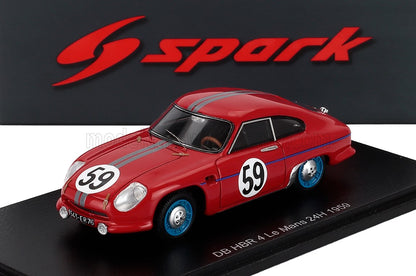 Red DB HBR 4 Le Mans 24H 1959 scale model car with number 59 and blue wheels by Spark, available at Vroomi